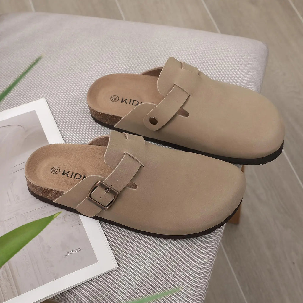 Women's Suede Mule Sandals with Cork Insole & Arch Support