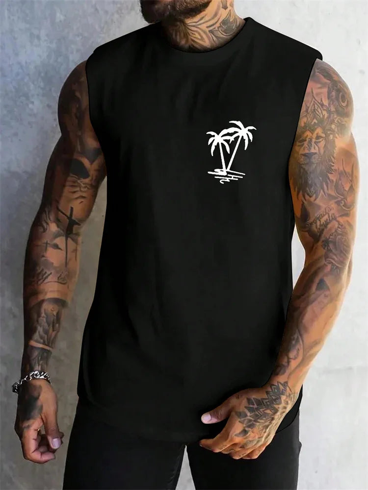 Men's Hawaiian Beach Tank Top – Coconut Print Sleeveless Vest