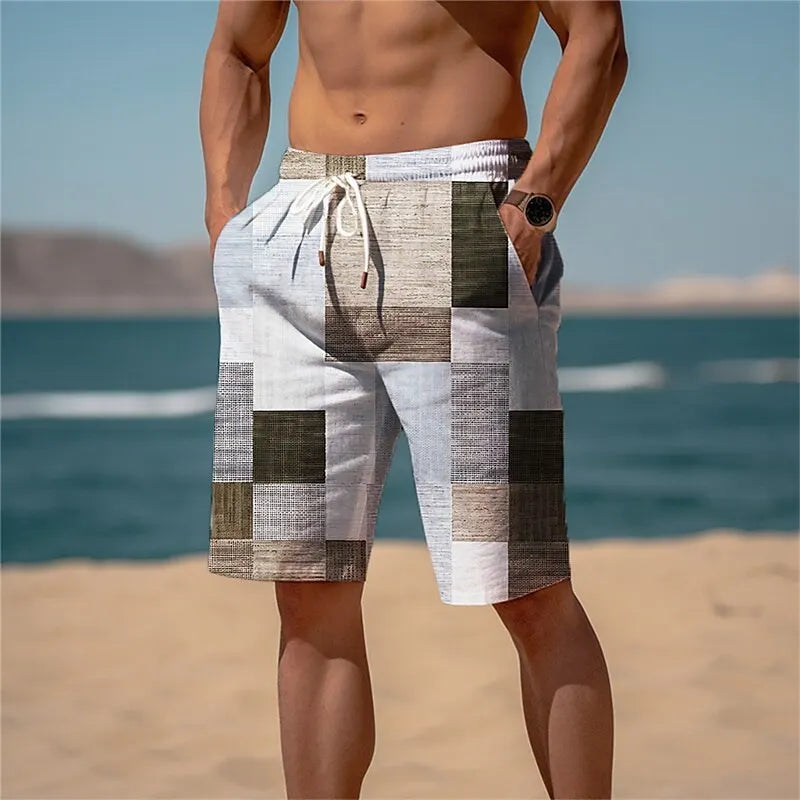 Men's Hawaiian Board Shorts – Quick-Dry Plaid Print Beach Trunks for Swimming & Vacation