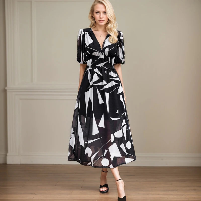 Women's Floral Chiffon Maxi Dress | Lantern Sleeve Summer Beach Dress