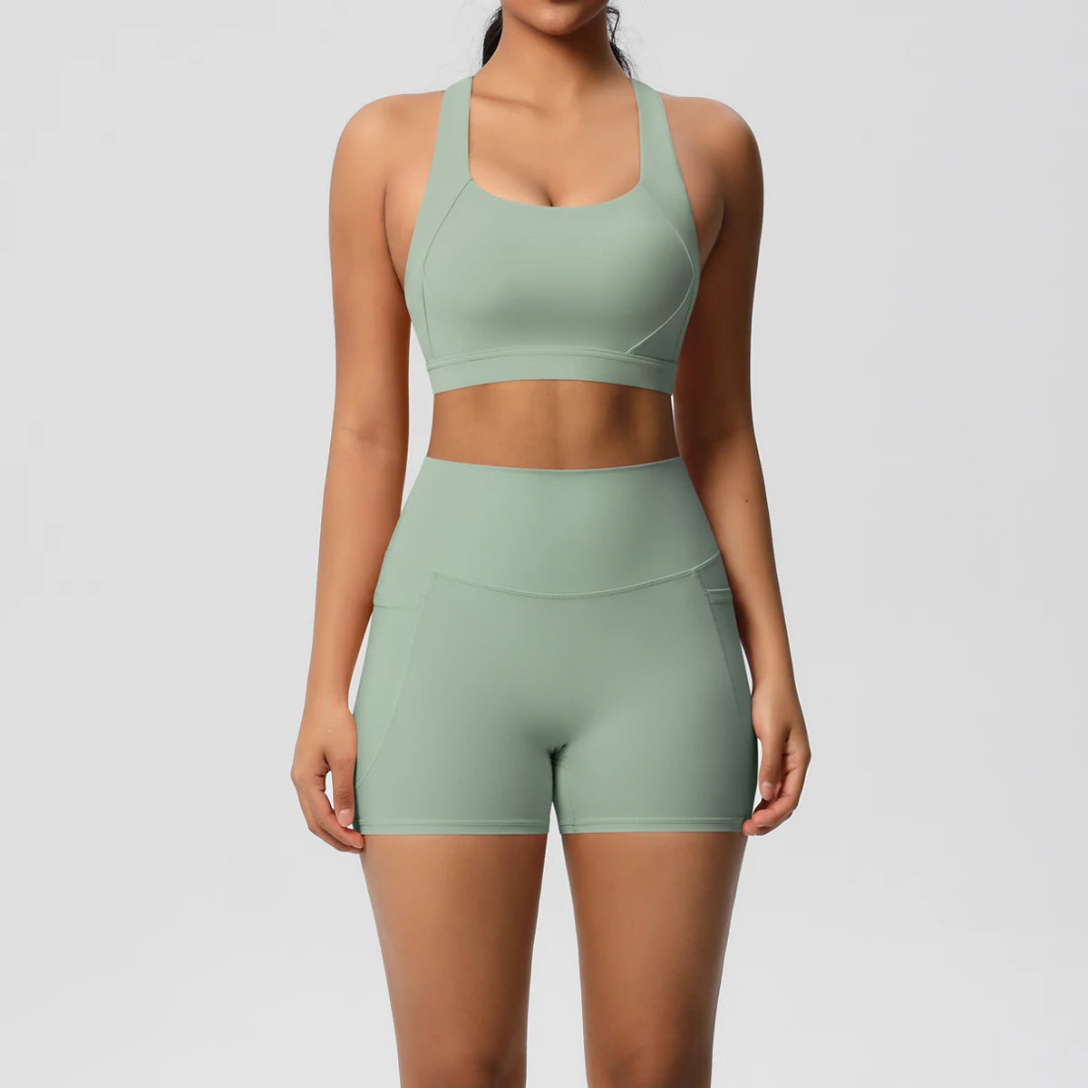 Women's 2-Piece Yoga Set with Pockets | Crossover Bra + High-Stretch Leggings