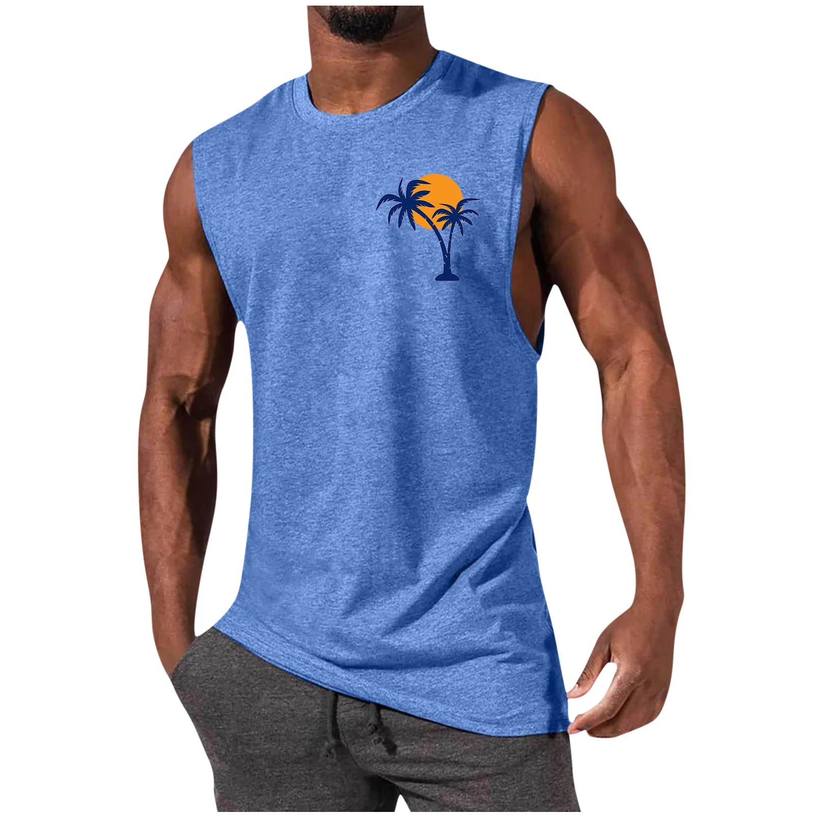 Men's Coconut Tree Print Tank Top – Sleeveless Summer Gym Vest