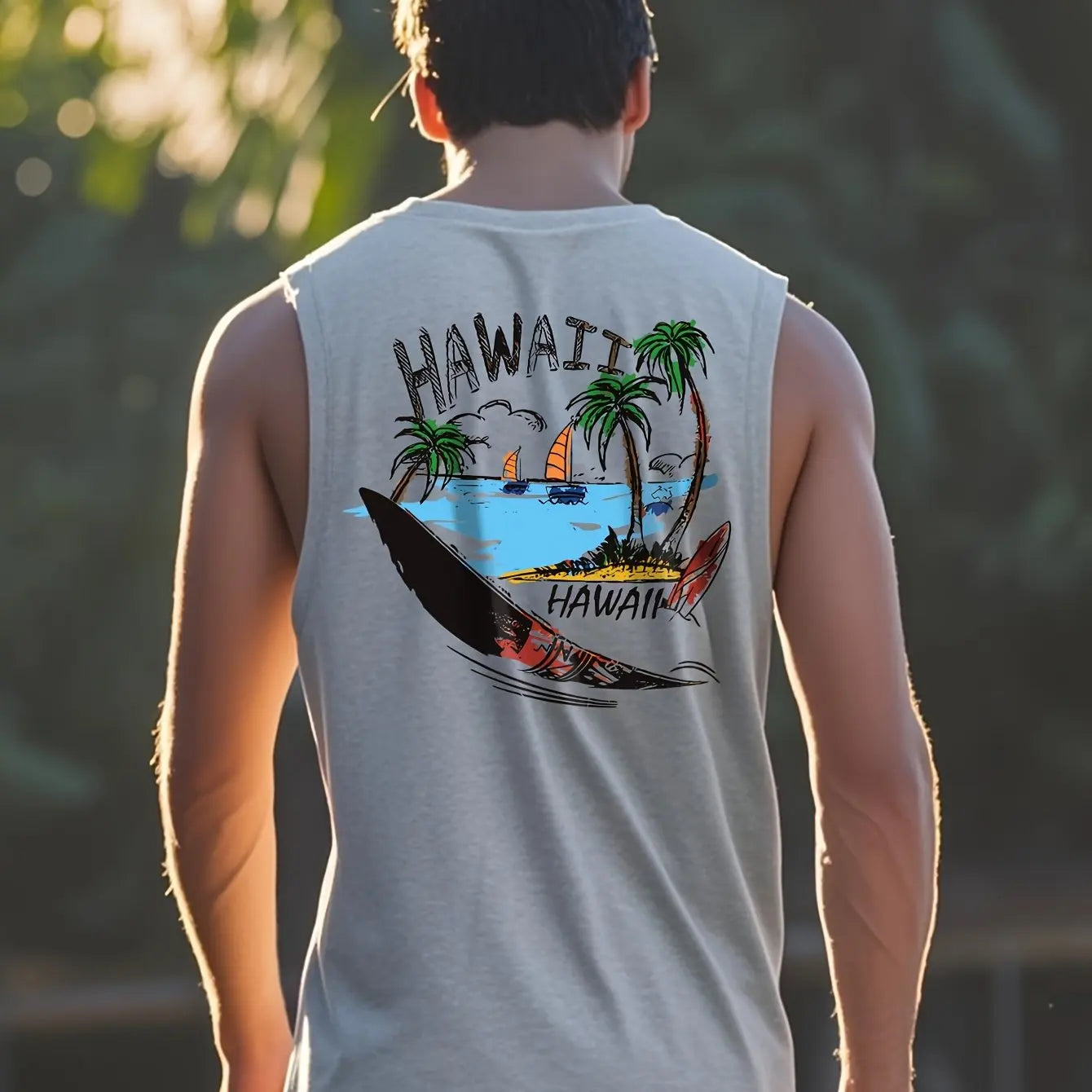 Men's Hawaiian Print Sleeveless Tank Top – Breathable Loose Fit Beach & Casual Vest
