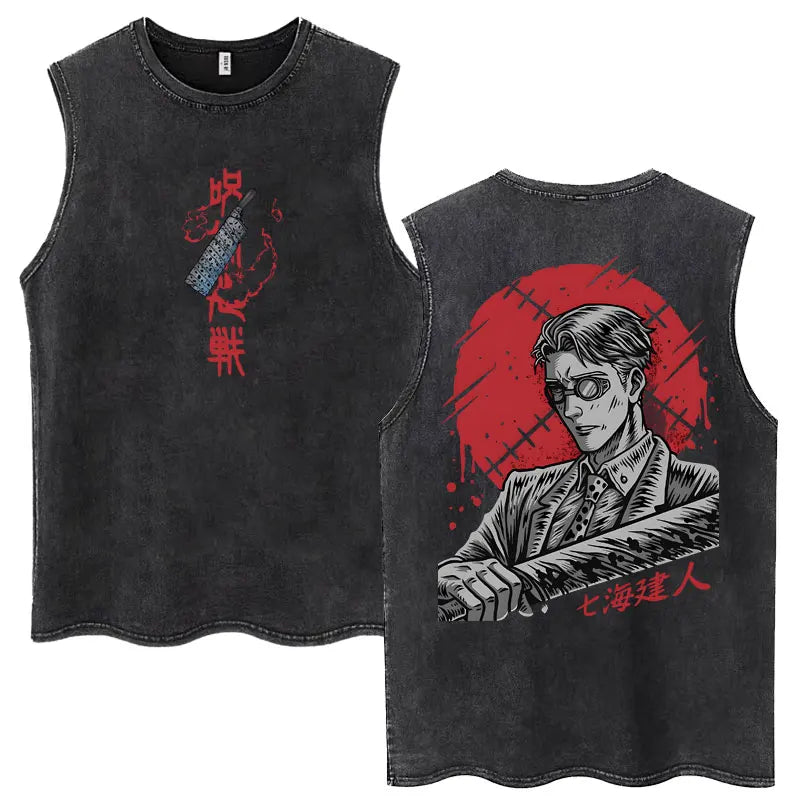 Jujutsu Kaisen Nanami Kento Anime Tank Top | Washed Graphic Sleeveless Tee