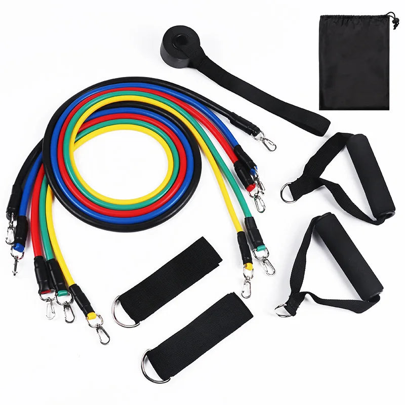 11-Piece TPE Resistance Band Set – Pull Rope Kit with Door Anchor, Handles, Ankle Straps & Carry Bag