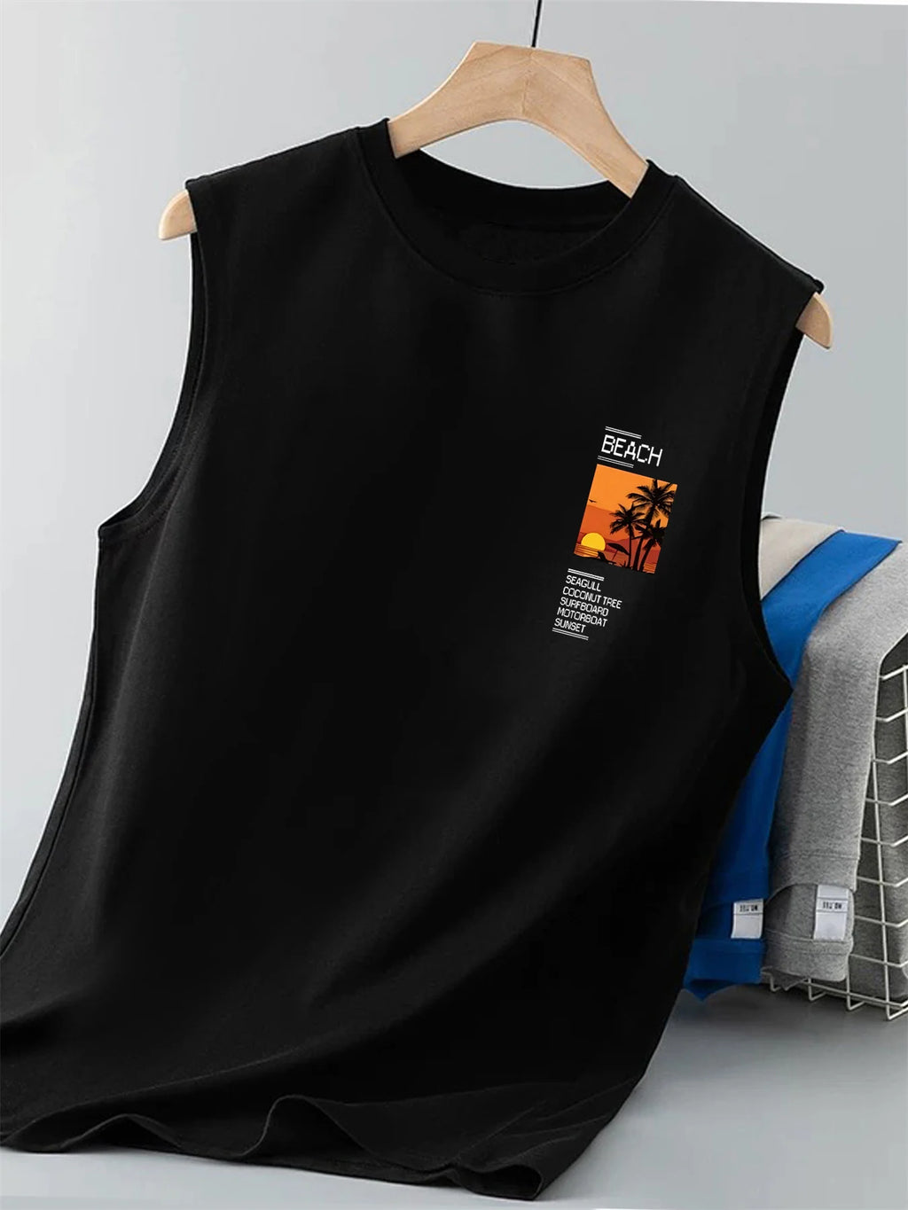 Men's Coconut Tree Slogan Tank Top | Breathable Loose Fit Sleeveless Beach Tee