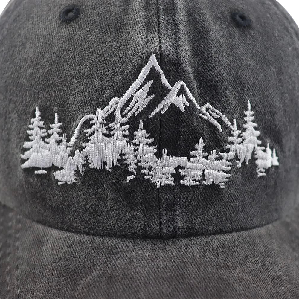 Mountain Trees Embroidered Baseball Cap – Unisex Cotton Dad Hat for Hiking & Outdoors