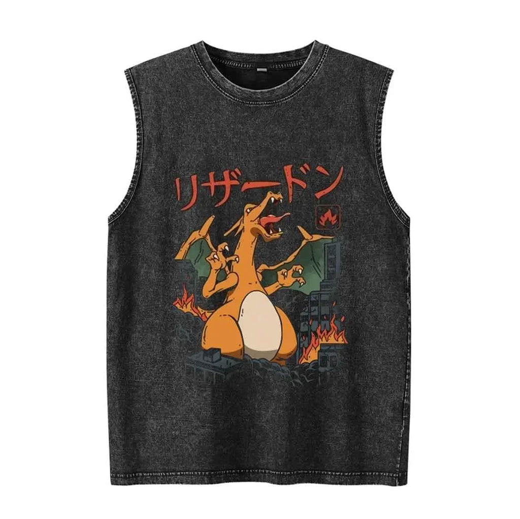 Pokémon Anime Graphic Tank Top | Vintage Wash Oversized Sleeveless Vest