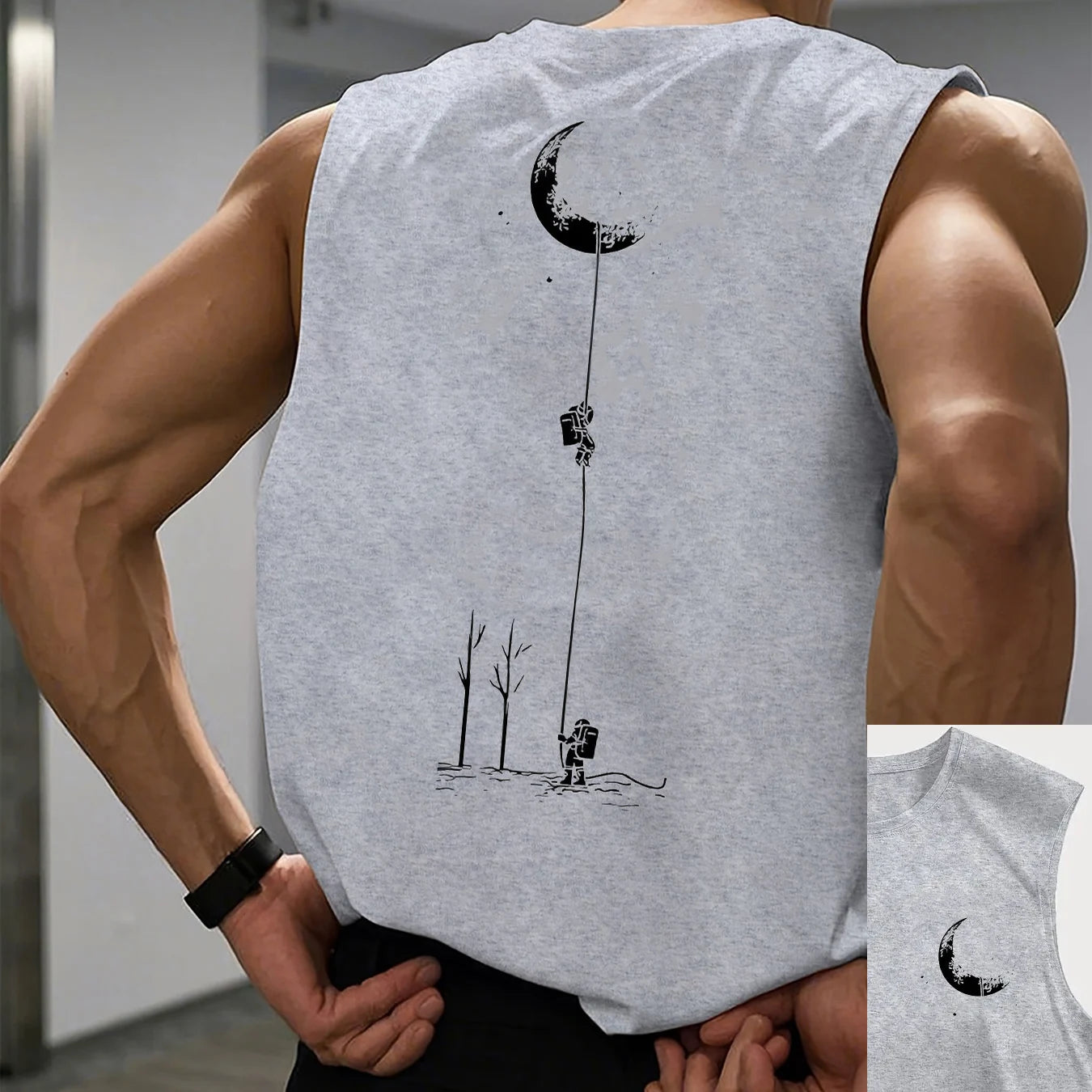 Men's Astronaut Moon Print Tank Top | Casual Sleeveless Vest