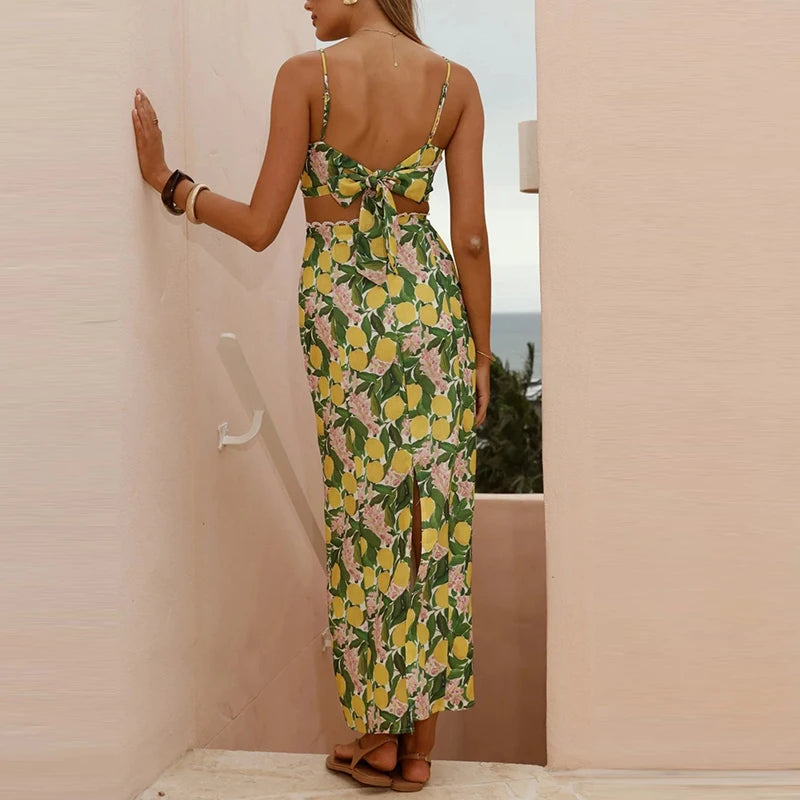 Lemon Print Lace Tank & Skirt Set