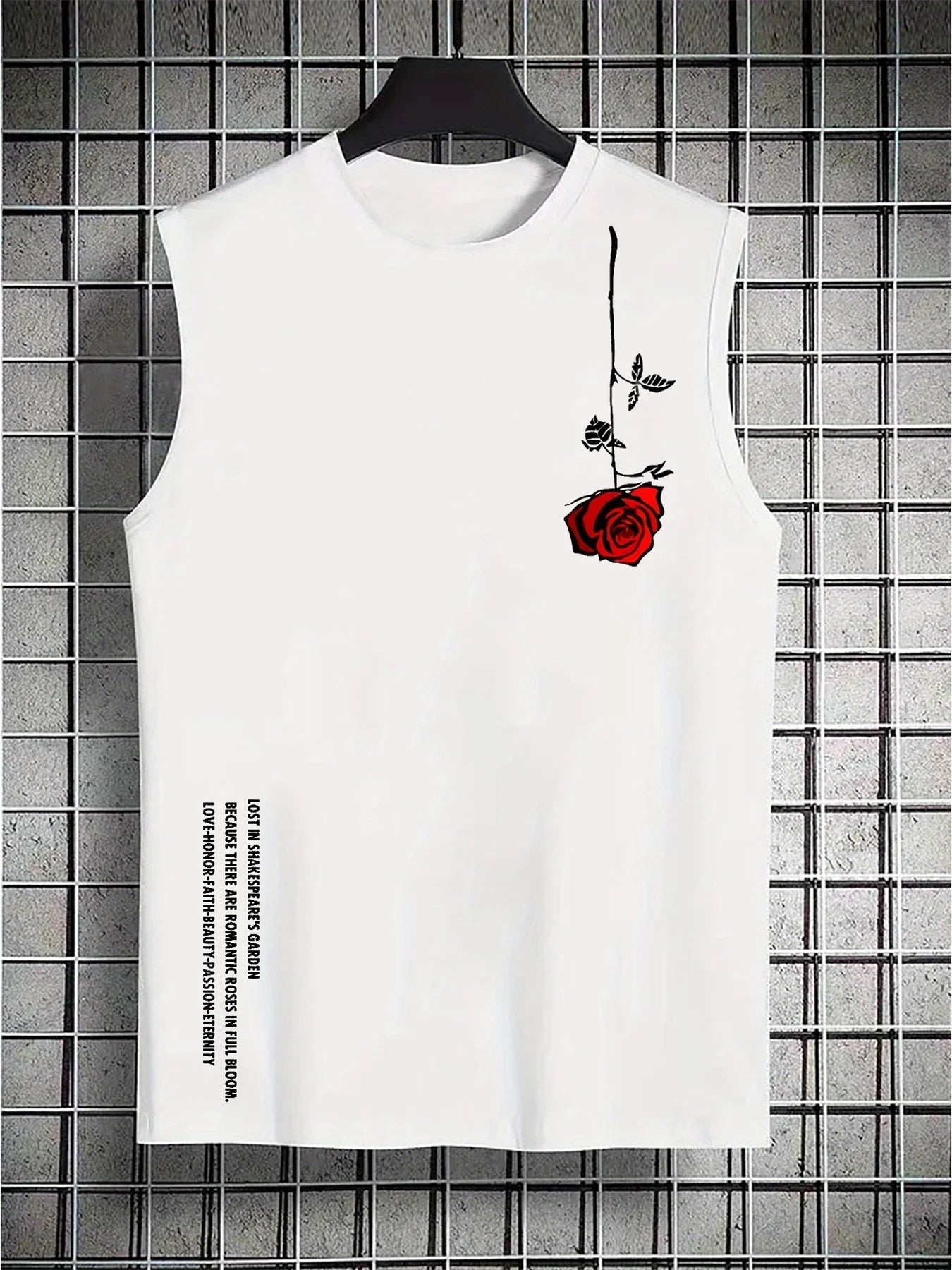 Men's Rose Print Sleeveless Tank Top – Breathable Loose Fit Gym & Leisure Vest
