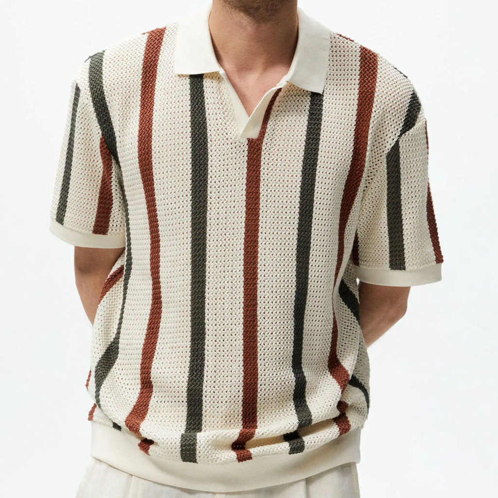Men's Casual Knit Open-Stitch Polo Jacket
