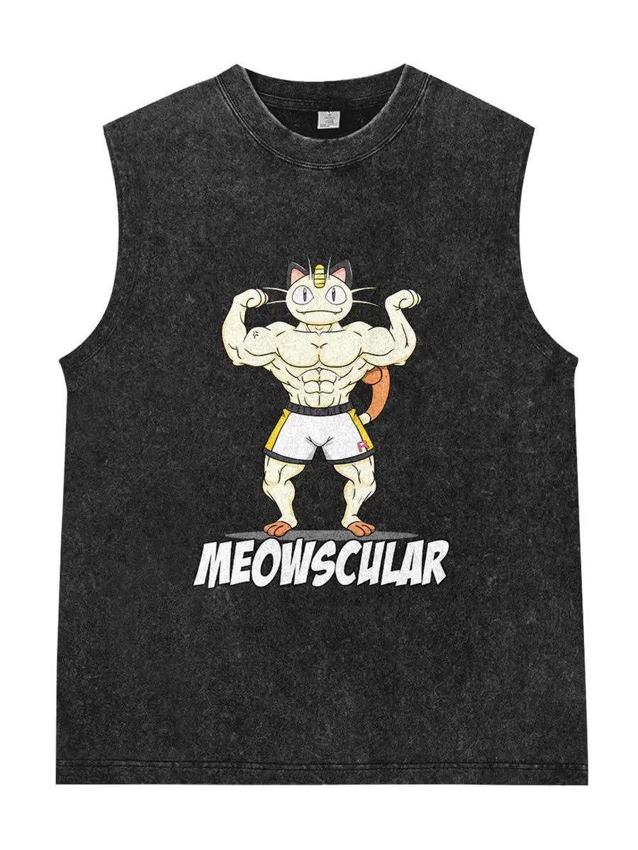 Men's Pokémon Oversized Vintage Washed Tank Top – Y2K Sleeveless Gym Shirt