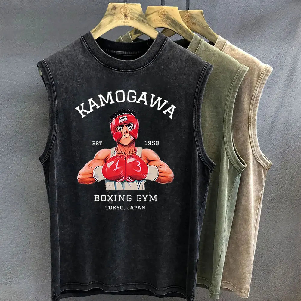 Anime Graphic Tank Top | Hajime No Ippo Vintage Wash Oversized Sleeveless Vest