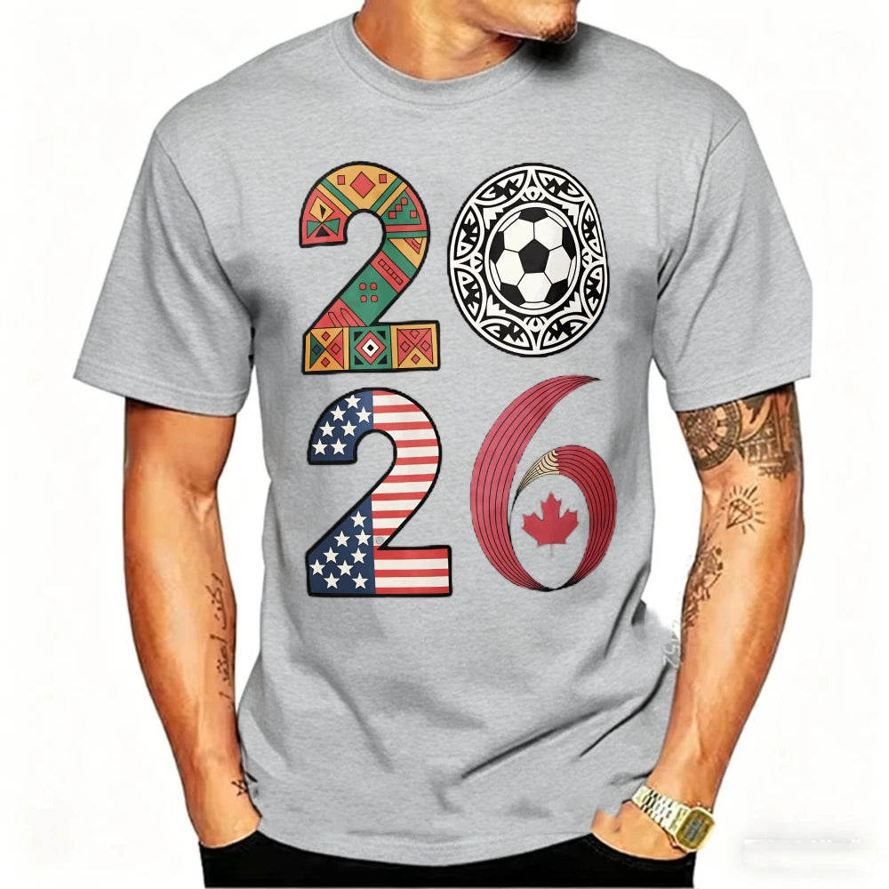 2026 World Cup Soccer Graphic Tee – USA, Canada & Mexico Cotton Shirt