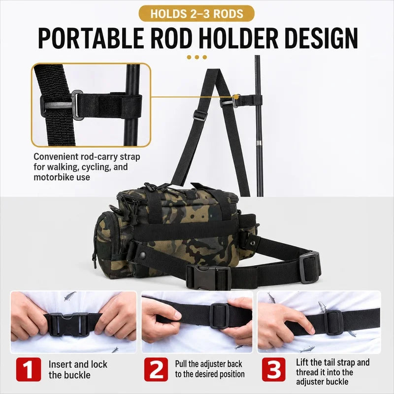 Waterproof Fishing Tackle Shoulder Bag – Large Capacity Crossbody with Rod Holder
