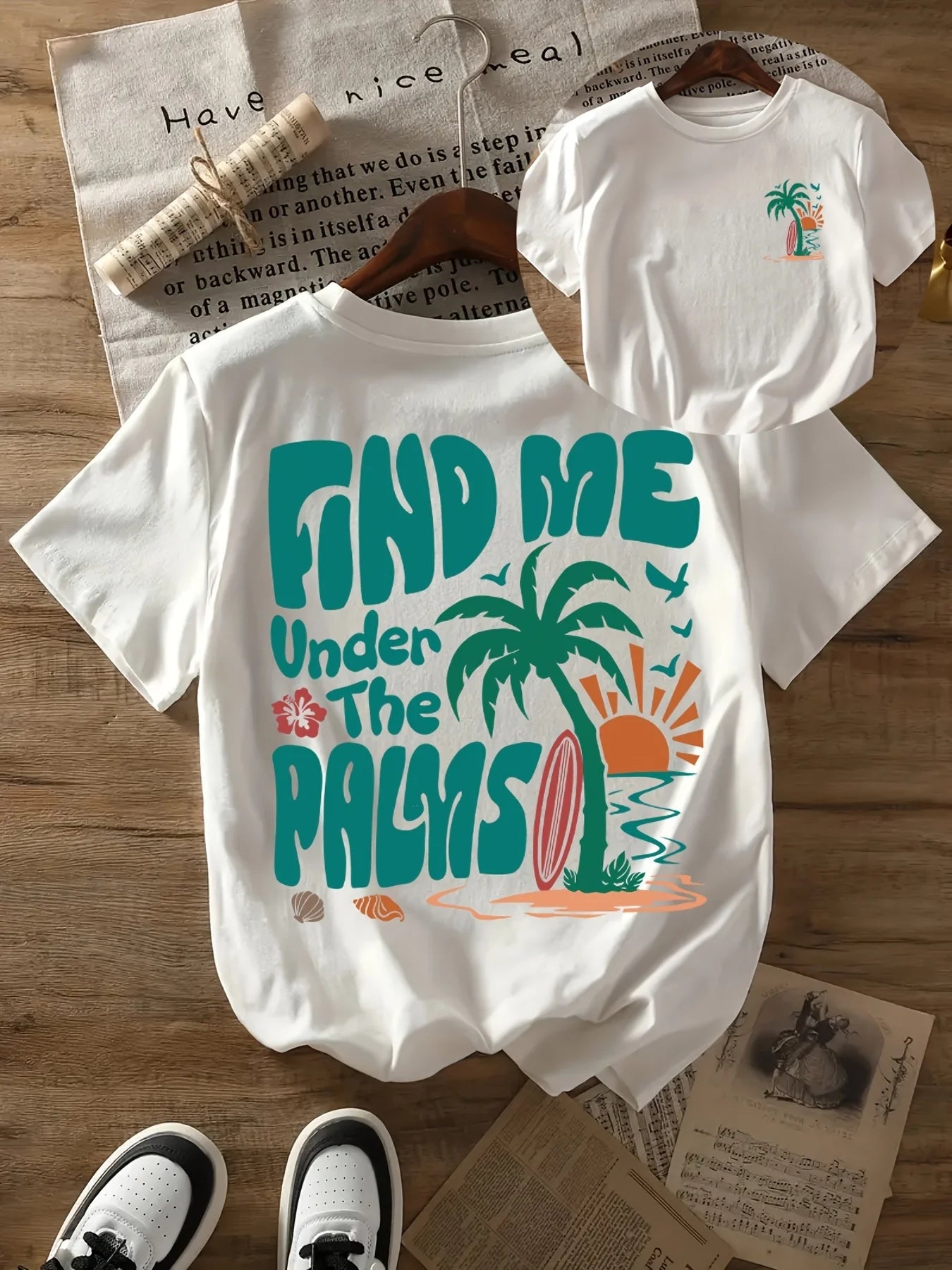 Women's "Find Me Under The Palms" Tropical Print T-Shirt | Beach Vacation Harajuku Tee | Aesthetic Summer Top