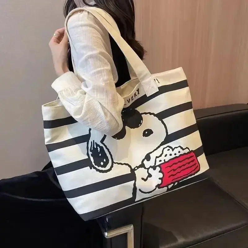Snoopy Canvas Tote Bag – Large Capacity Zipper Shoulder Bag for School & Daily Use
