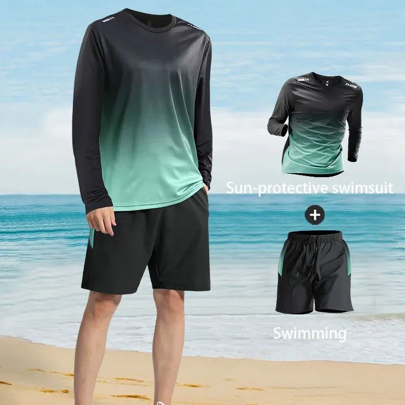 Men's Sun-Protective Long Sleeve Swimsuit Set – Rash Guard & Swim Pants