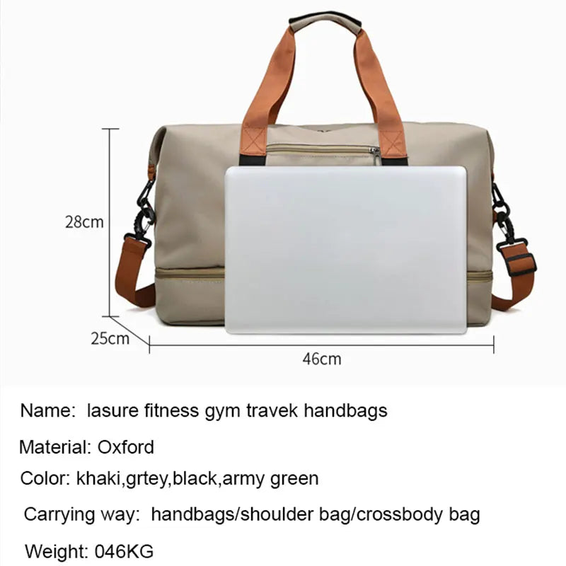 Women's Gym & Travel Duffle Bag – Waterproof Nylon Sports Bag with Shoe Pocket & Wet/Dry Separation