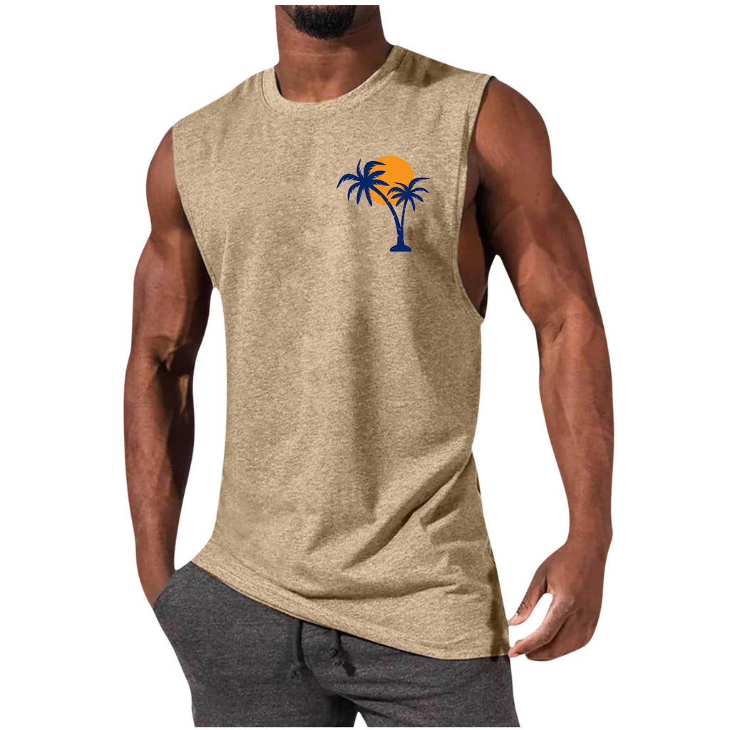 Men's Coconut Tree Print Tank Top – Sleeveless Summer Gym Vest