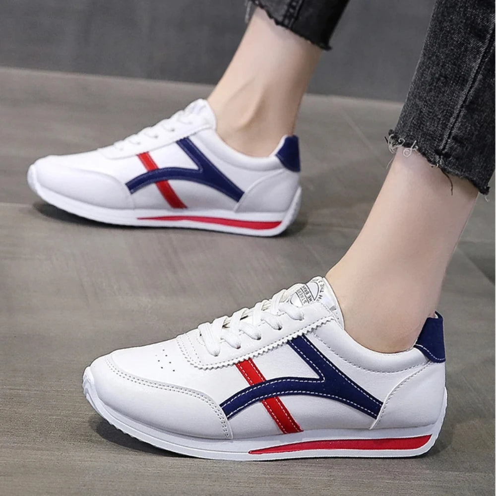 Women's Leather Comfort Sneakers – Waterproof Lace-Up Running & Walking Shoes