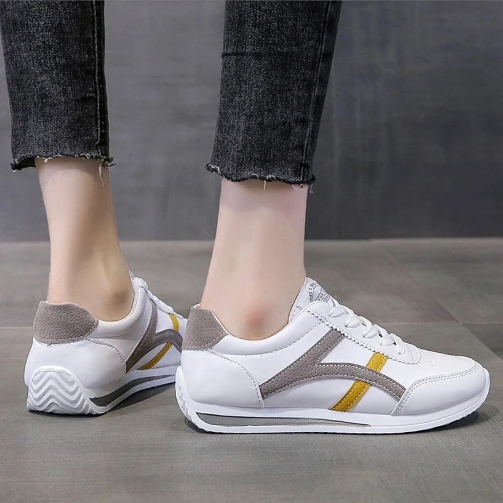Women's Leather Comfort Sneakers – Waterproof Lace-Up Running & Walking Shoes