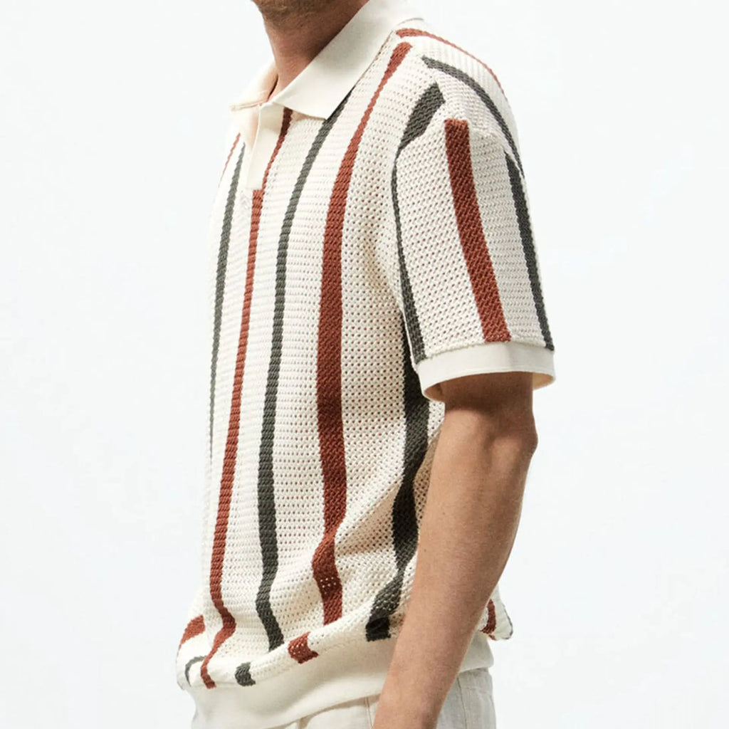 Men's Casual Knit Open-Stitch Polo Jacket