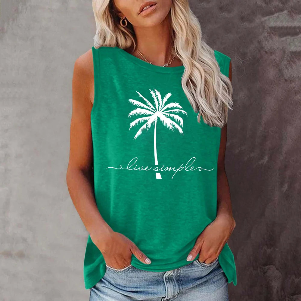 Women's Coconut Print Sleeveless T-Shirt | Harajuku Summer Tee | Casual Loose Streetwear Top