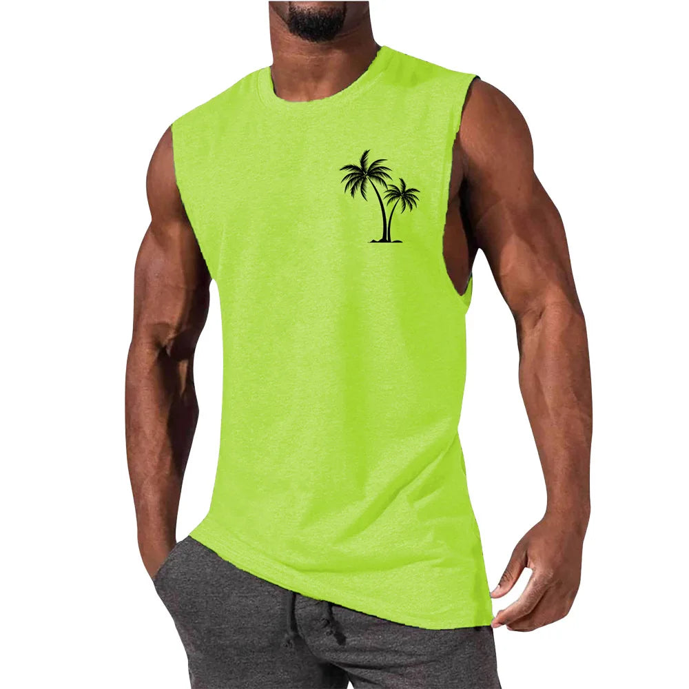 Men's Coconut Tree Print Tank Top – Sleeveless Summer Gym Vest