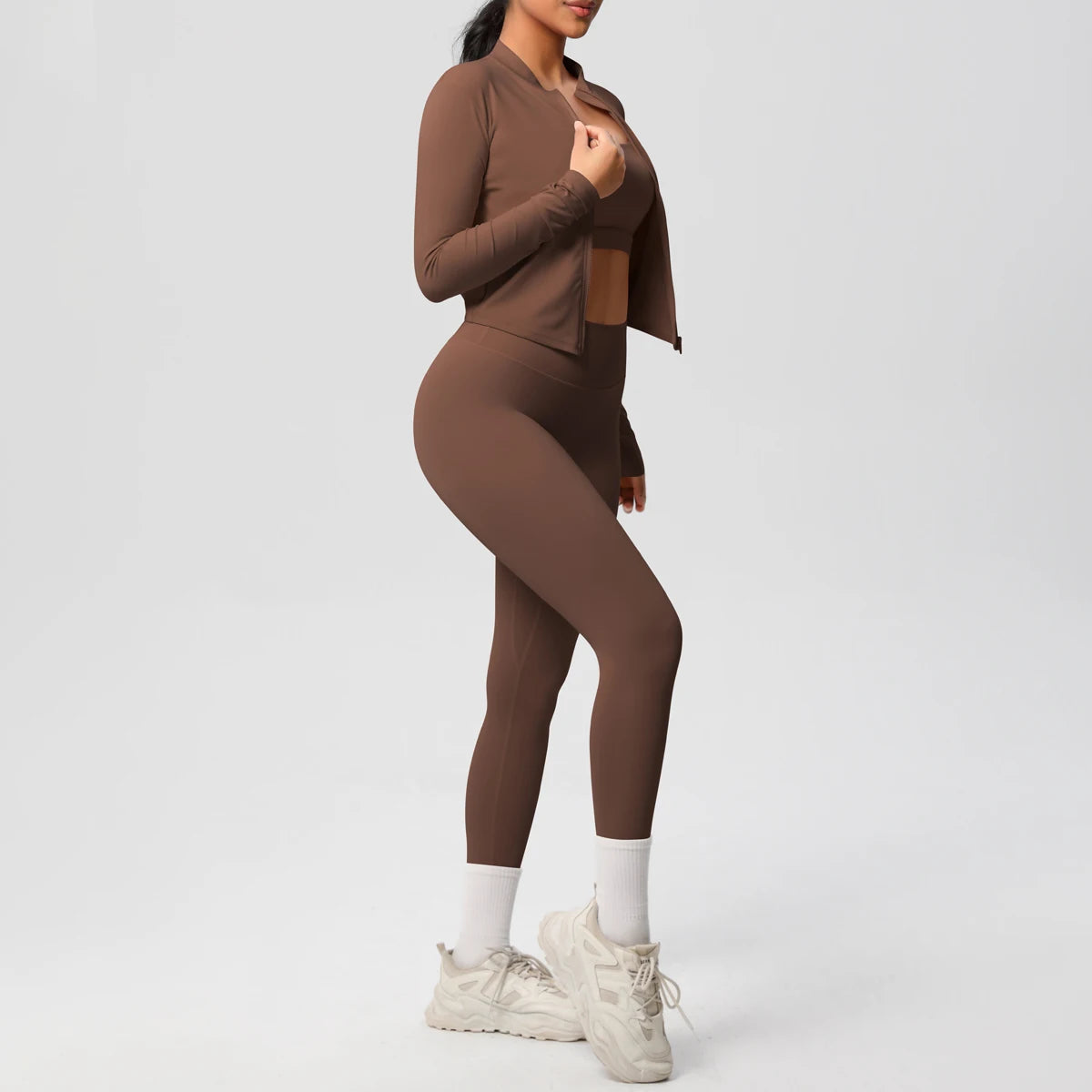 Women's 3-Piece Yoga Set – Sports Bra, Zip Jacket & High-Waist Leggings