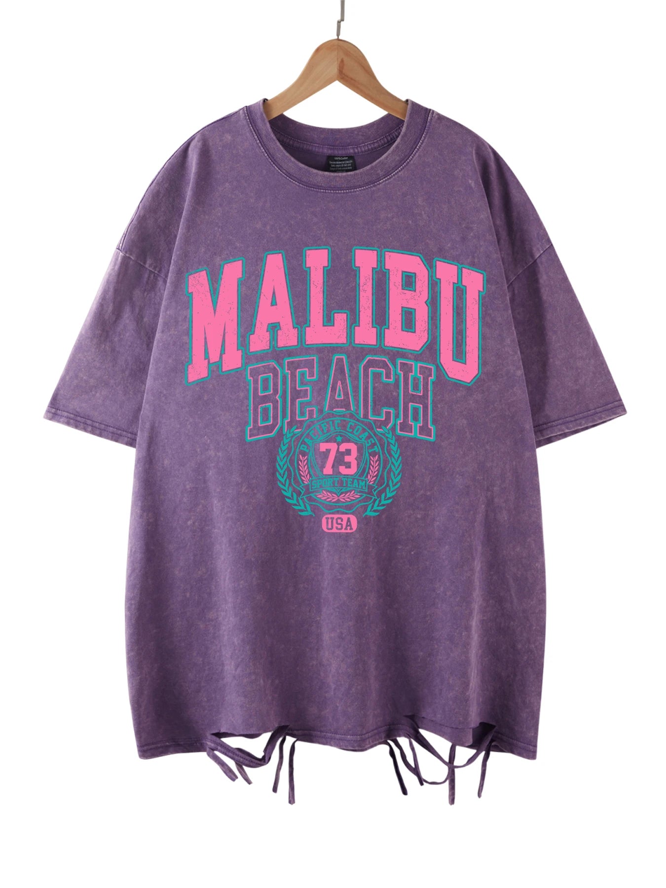 Women's Malibu Beach Washed Oversized T-Shirt – Letter Print 100% Cotton Crewneck Casual Tee (XS-XXL, 17 Colors)