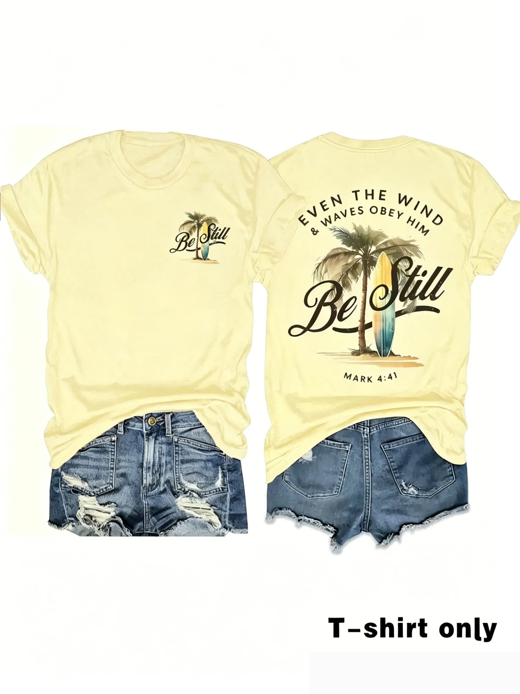 Women's Palm Tree & Sun Print T-Shirt – Casual Beach Vacation Tee