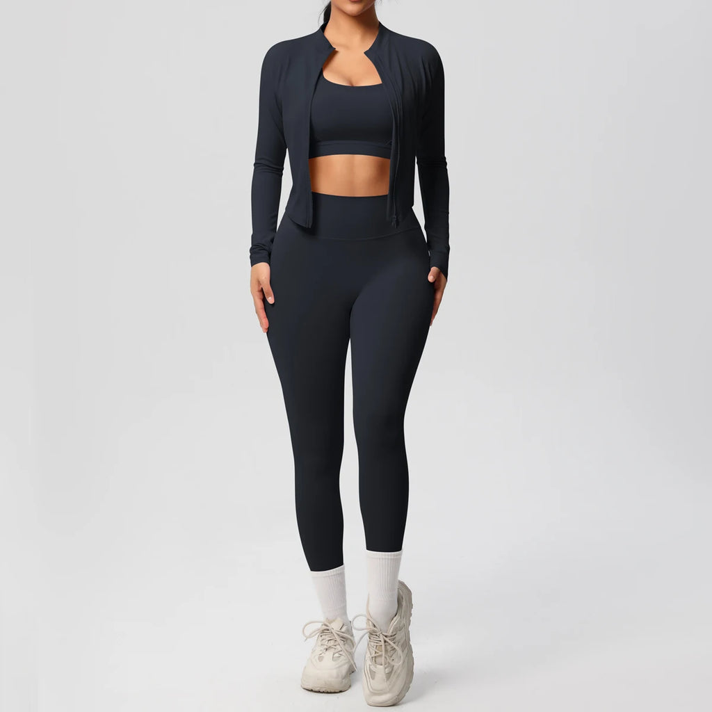 Women's 3-Piece Yoga Set – Sports Bra, Zip Jacket & High-Waist Leggings