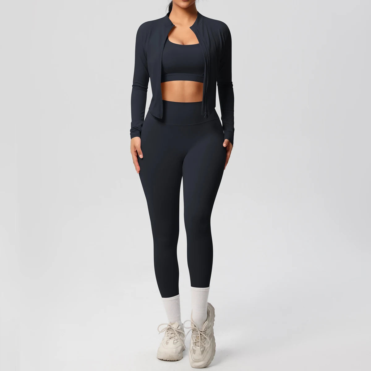 Women's 3-Piece Yoga Set – Sports Bra, Zip Jacket & High-Waist Leggings