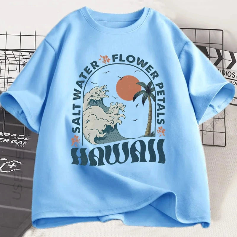Hawaii Beach Graphic T-Shirt – Cotton Short Sleeve Tee for Men & Women | Summer Vacation Vibes
