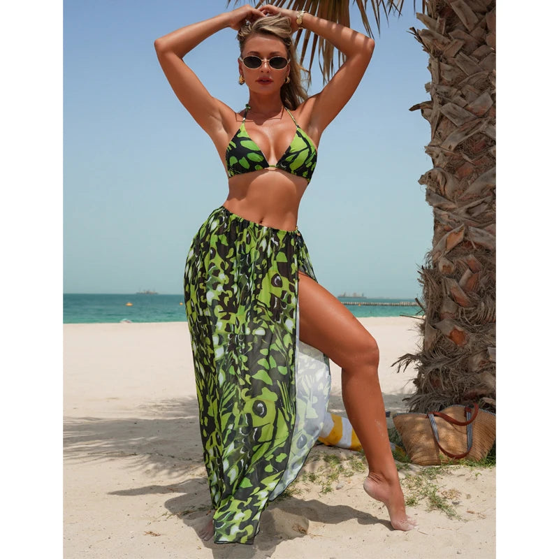 Three-Piece Leopard Print Bikini Set
