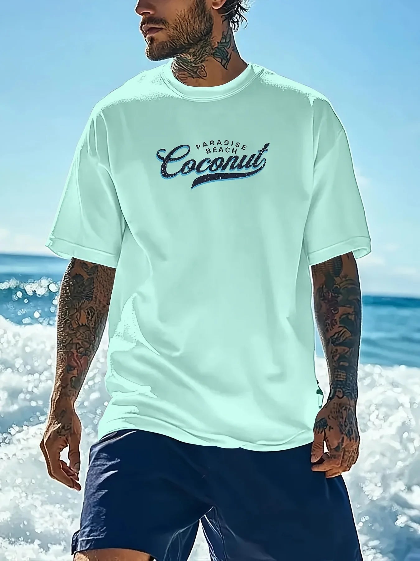 Men's 100% Cotton Beach Vacation T-Shirt – Casual Letter Print Loose Fit