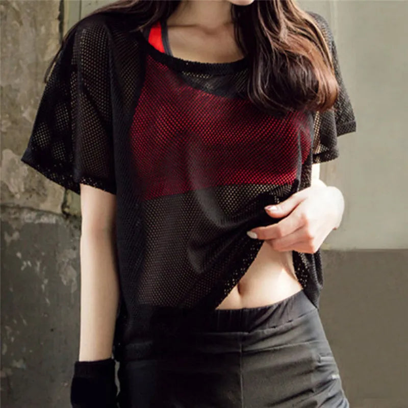 Women's Mesh Yoga Shirt – Sexy Short Sleeve Workout Top