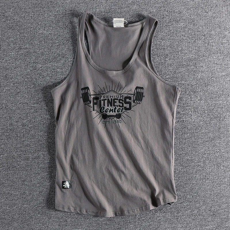 Men's Retro Print Washed Cotton Sleeveless Vest | Casual Sports Tank Top