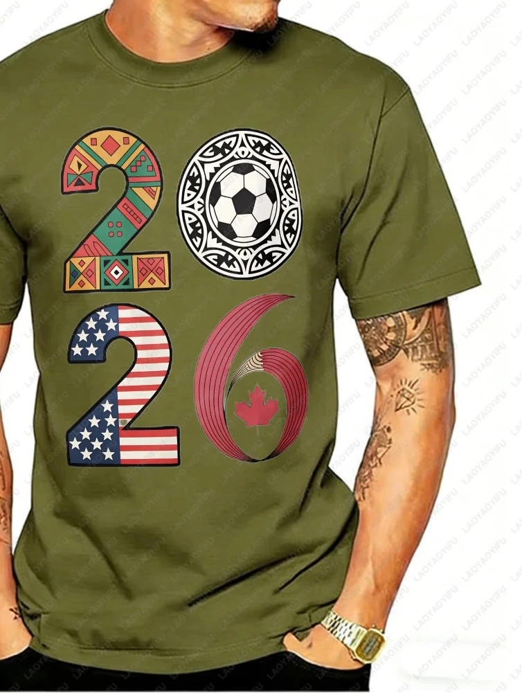 2026 World Cup Soccer Graphic Tee – USA, Canada & Mexico Cotton Shirt