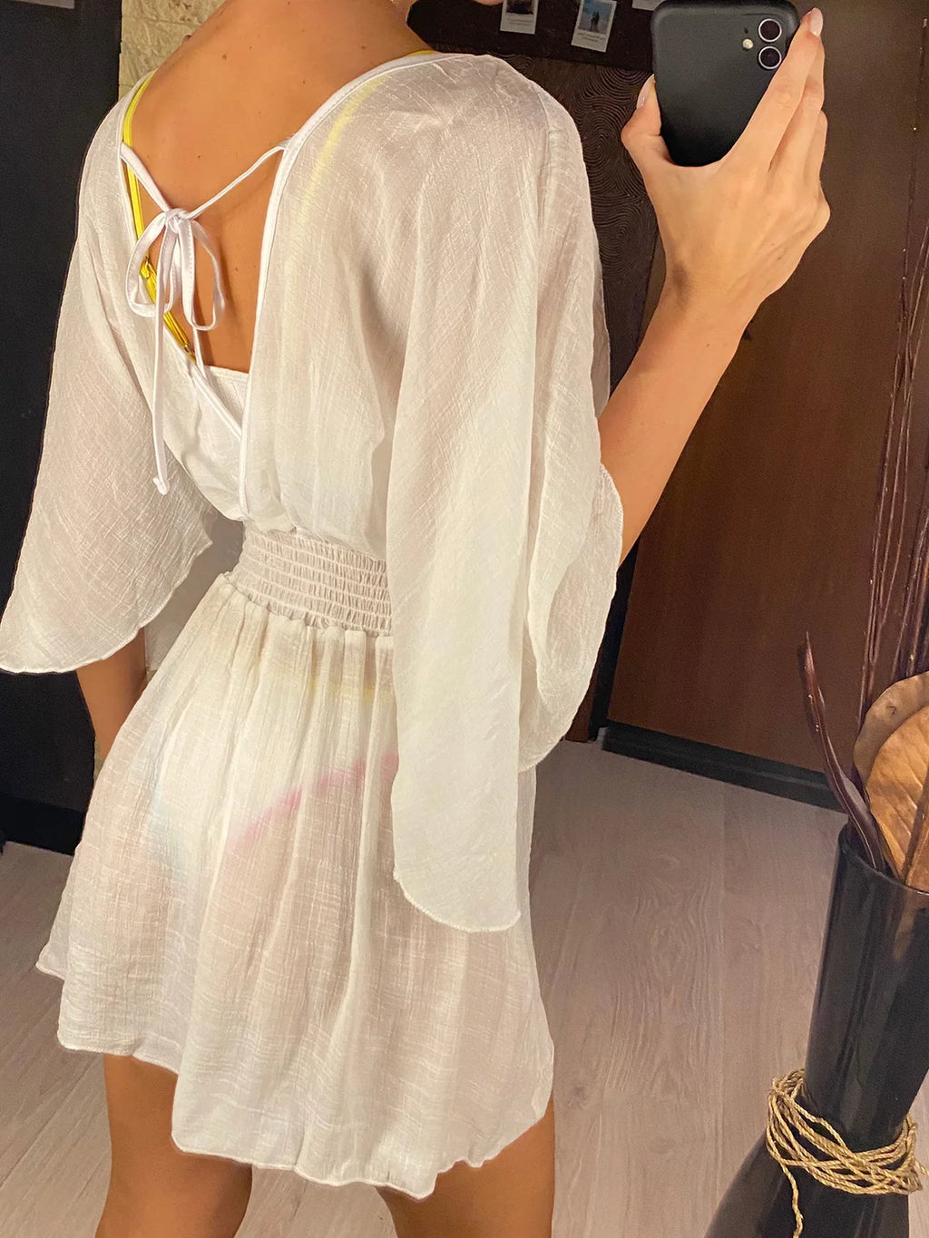 Women's V-Neck Backless Chiffon Beach Cover-Up | Long Sleeve Tunic