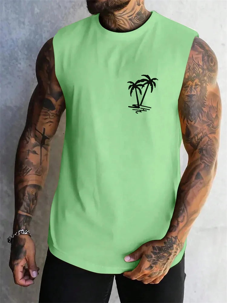 Men's Hawaiian Beach Tank Top – Coconut Print Sleeveless Vest