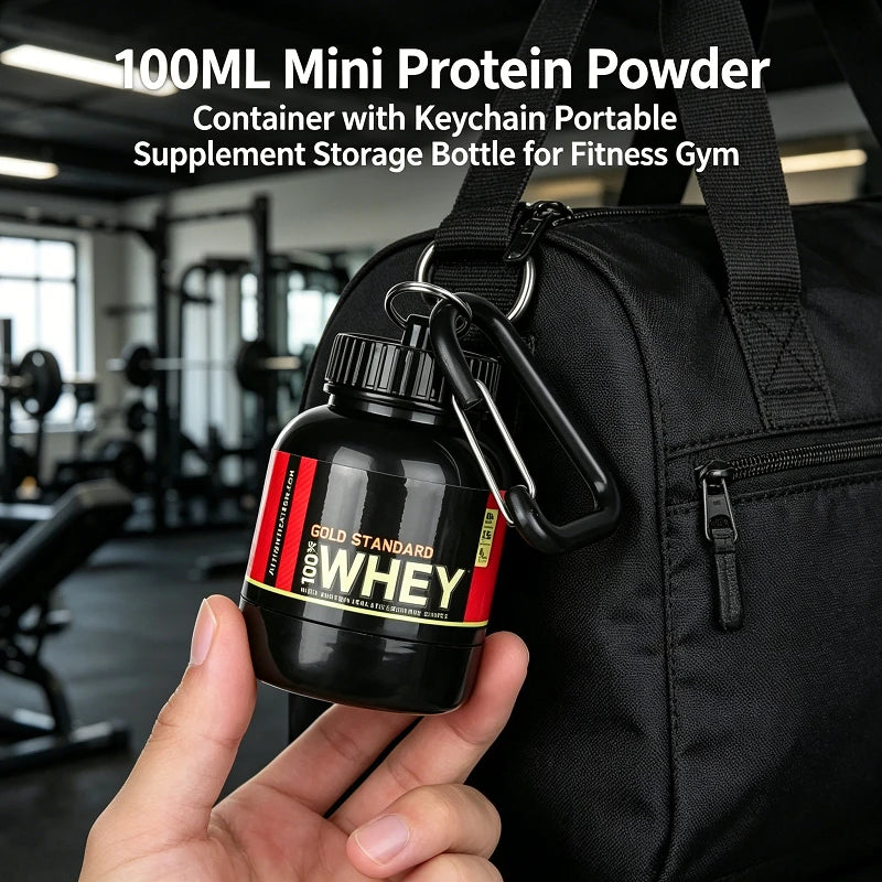 Mini Leakproof Protein Powder Container with Keychain – 100ml Gym Supplement Storage (1, 2, 5, 10 & 20 Pack)