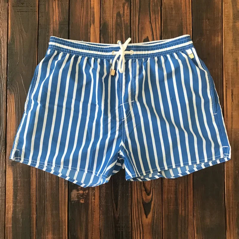 Men's Striped Beach Shorts – Premium Nylon Swim Trunks with Lining