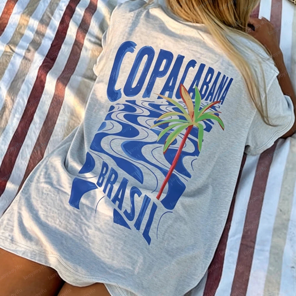 Women's Copacabana T-Shirt – Tropical Coconut Tree Graphic Beach Tee