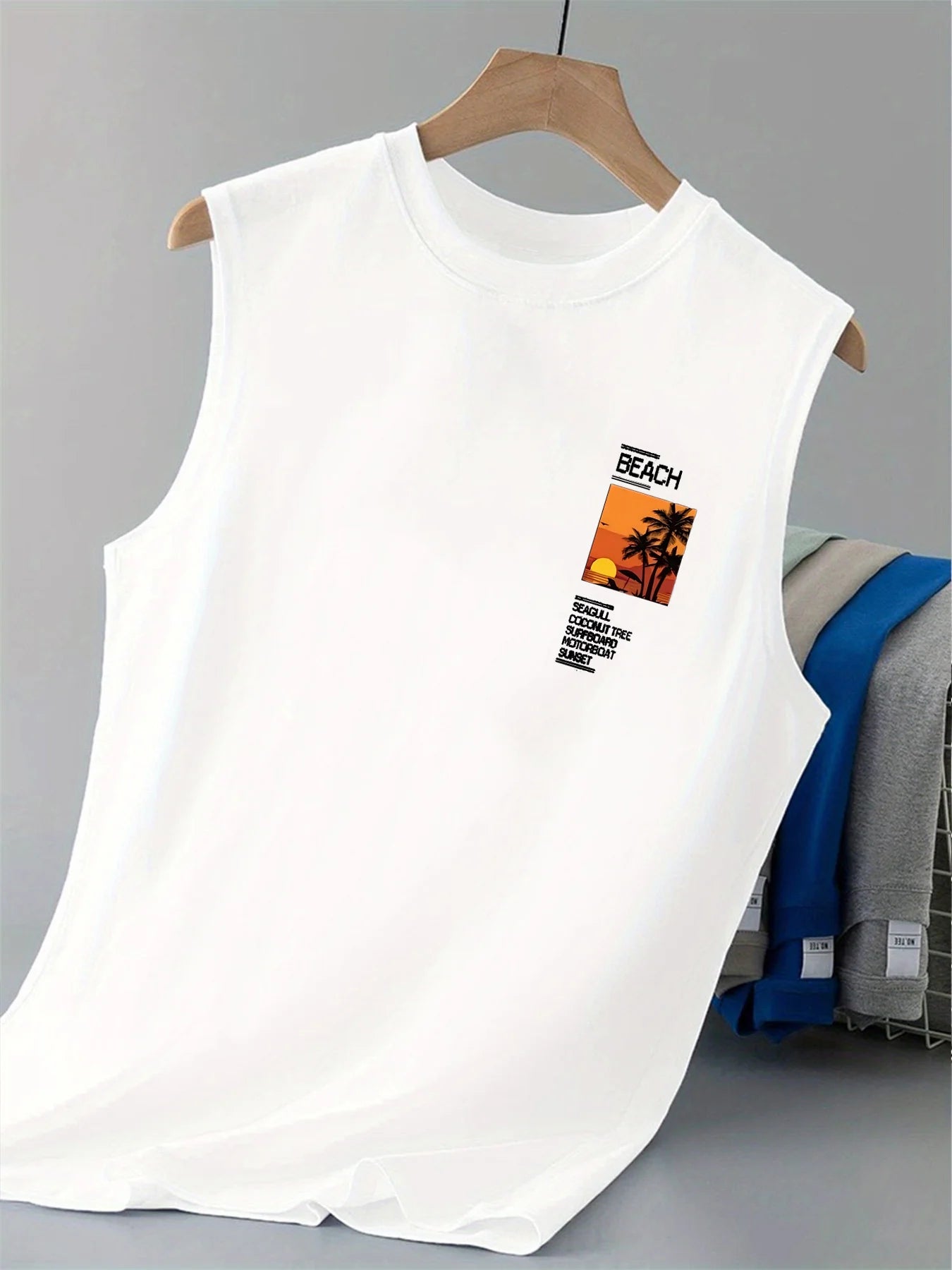 Men's Coconut Tree Slogan Tank Top | Breathable Loose Fit Sleeveless Beach Tee