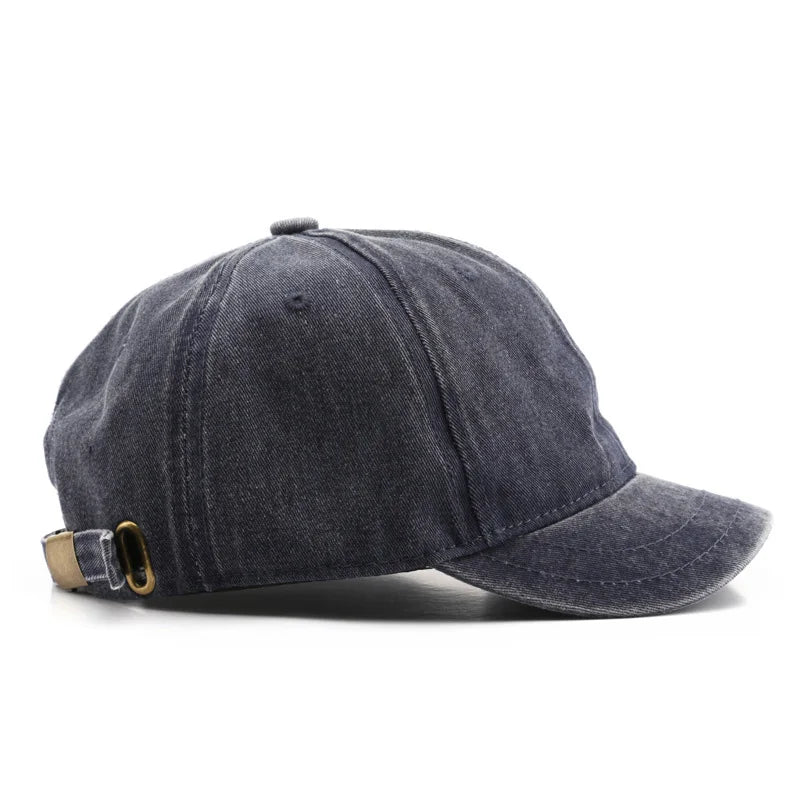 Washed Denim Short Brim Baseball Cap – Unisex Cotton Snapback Visor Hat for Men & Women