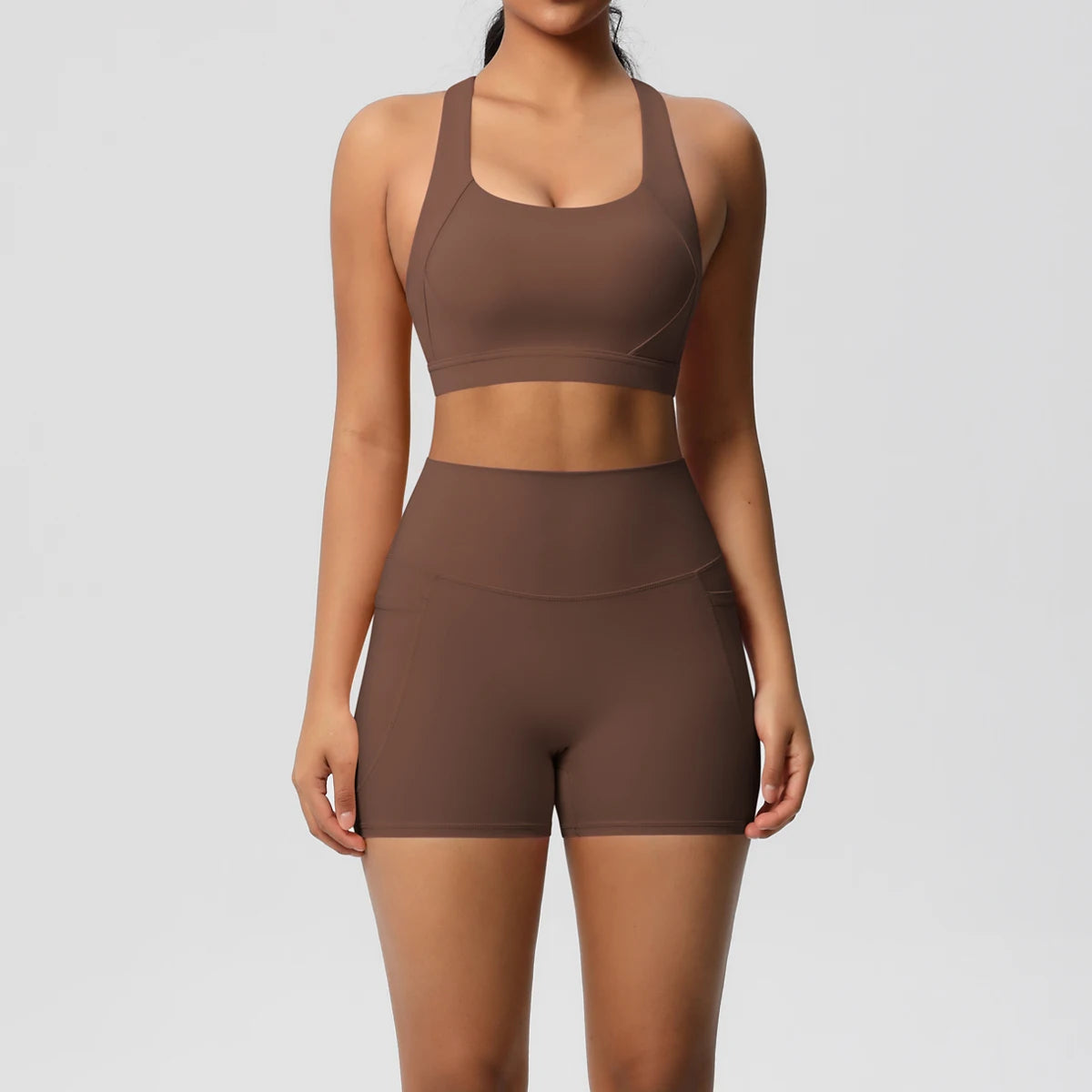 Women's 2-Piece Yoga Set with Pockets | Crossover Bra + High-Stretch Leggings
