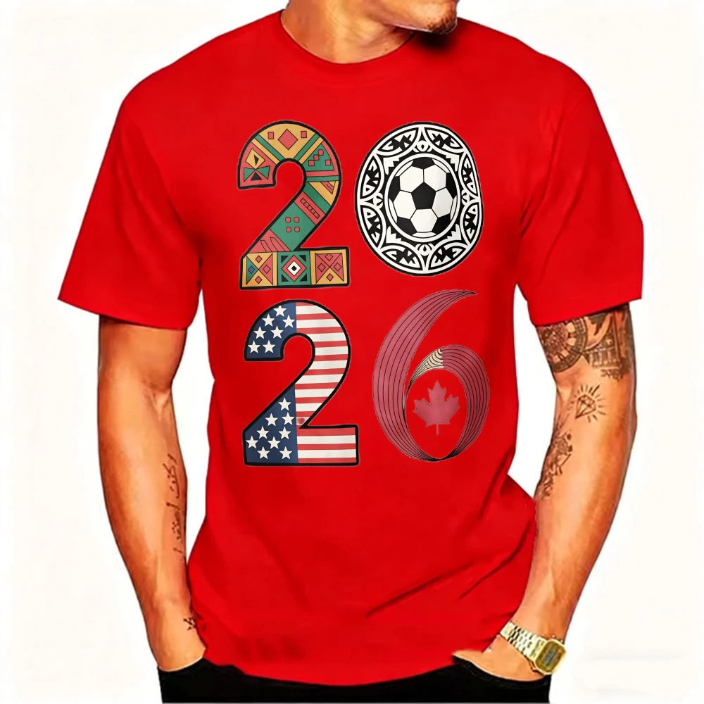 2026 World Cup Soccer Graphic Tee – USA, Canada & Mexico Cotton Shirt